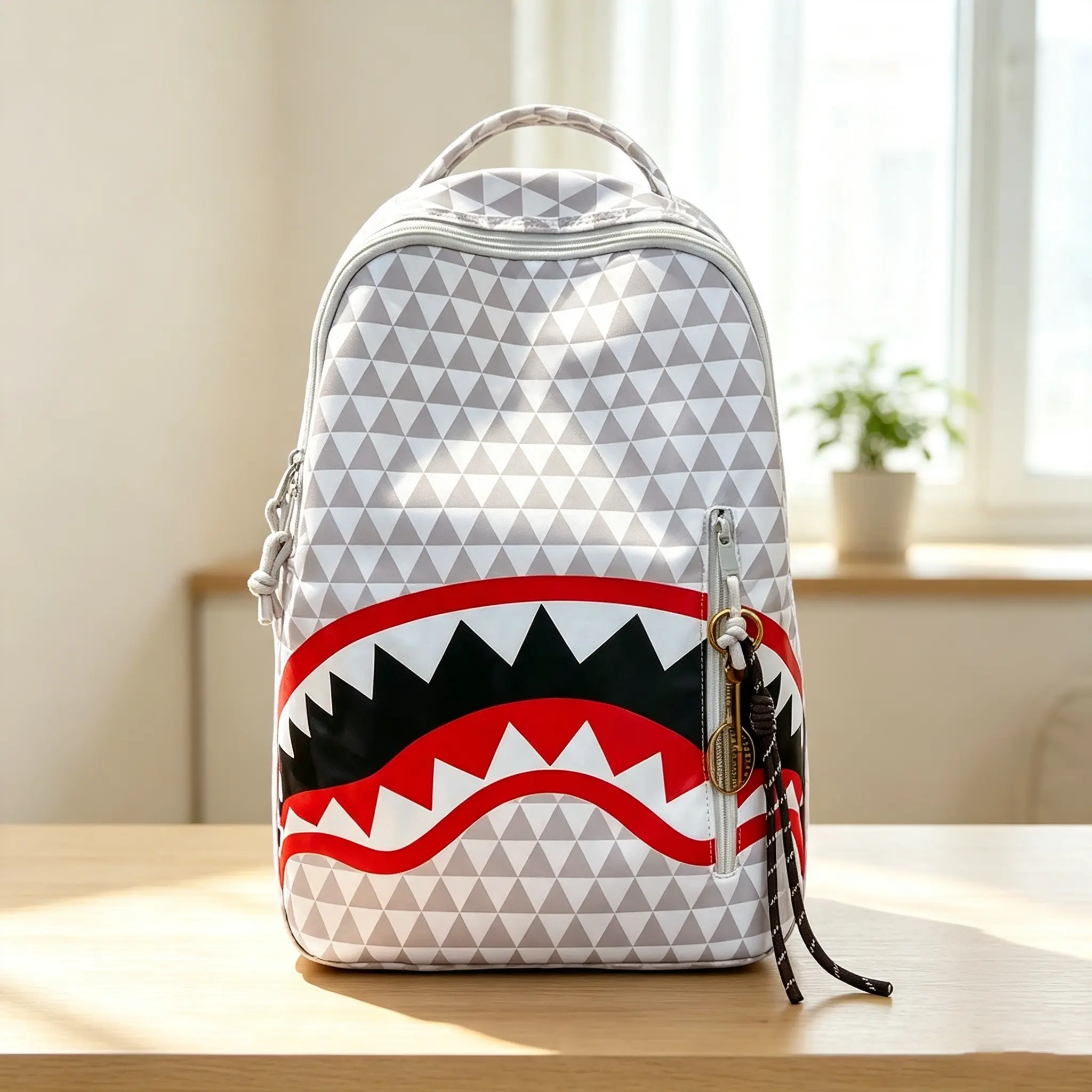 Men’s 2026 Durable PU Business Backpack - Independent Laptop Compartment, Classic Plaid Shark Mouth Print, Large Capacity Commuter Bag for Work & College Campus Use
