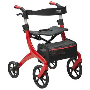 VEVOR Folding Rollator Walker for Seniors and Adults, Lightweight Aluminum Rolling Walker with Seat and Adjustable Handle, 4-Wheel Outdoor Mobility Walker with Spacious Storage Bag, 300LBS Capacity