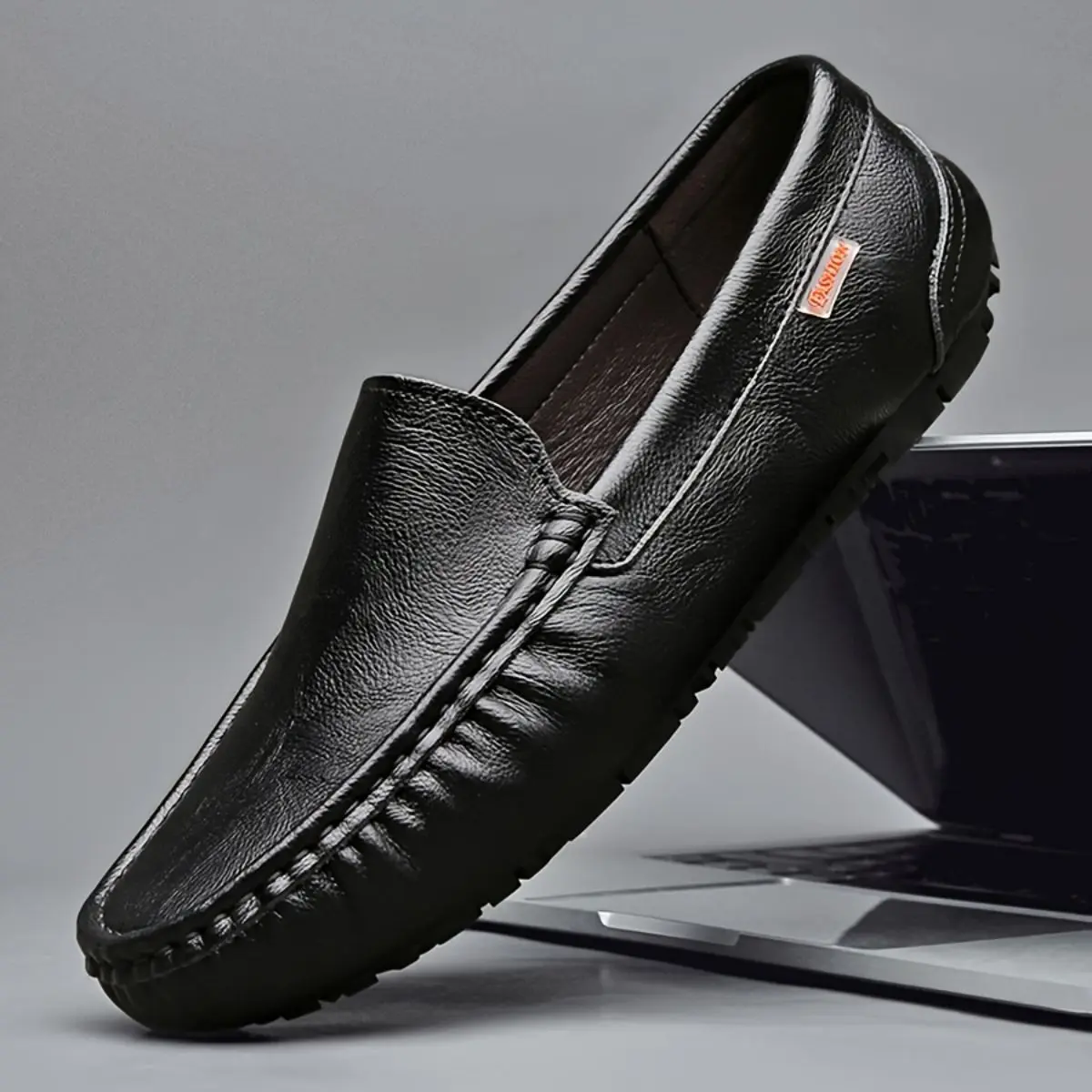 Men's Casual Leather Loafers, All Seasons Slip-On Square Toe Flat Shoe for Business, Comfortable Walking Footwear with Rubber Sole, Pu, Sport Casual