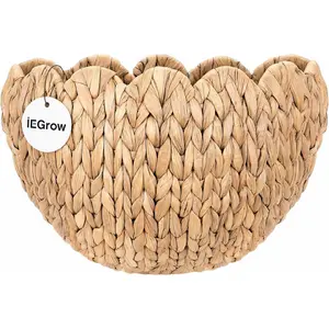 Wicker Wall Basket, Scalloped Wall Basket Natural Hyacinth, Baskets for Organizing and, Woven Large Baskets for Door Mounted Entryway Flower Mail Plant Nursery