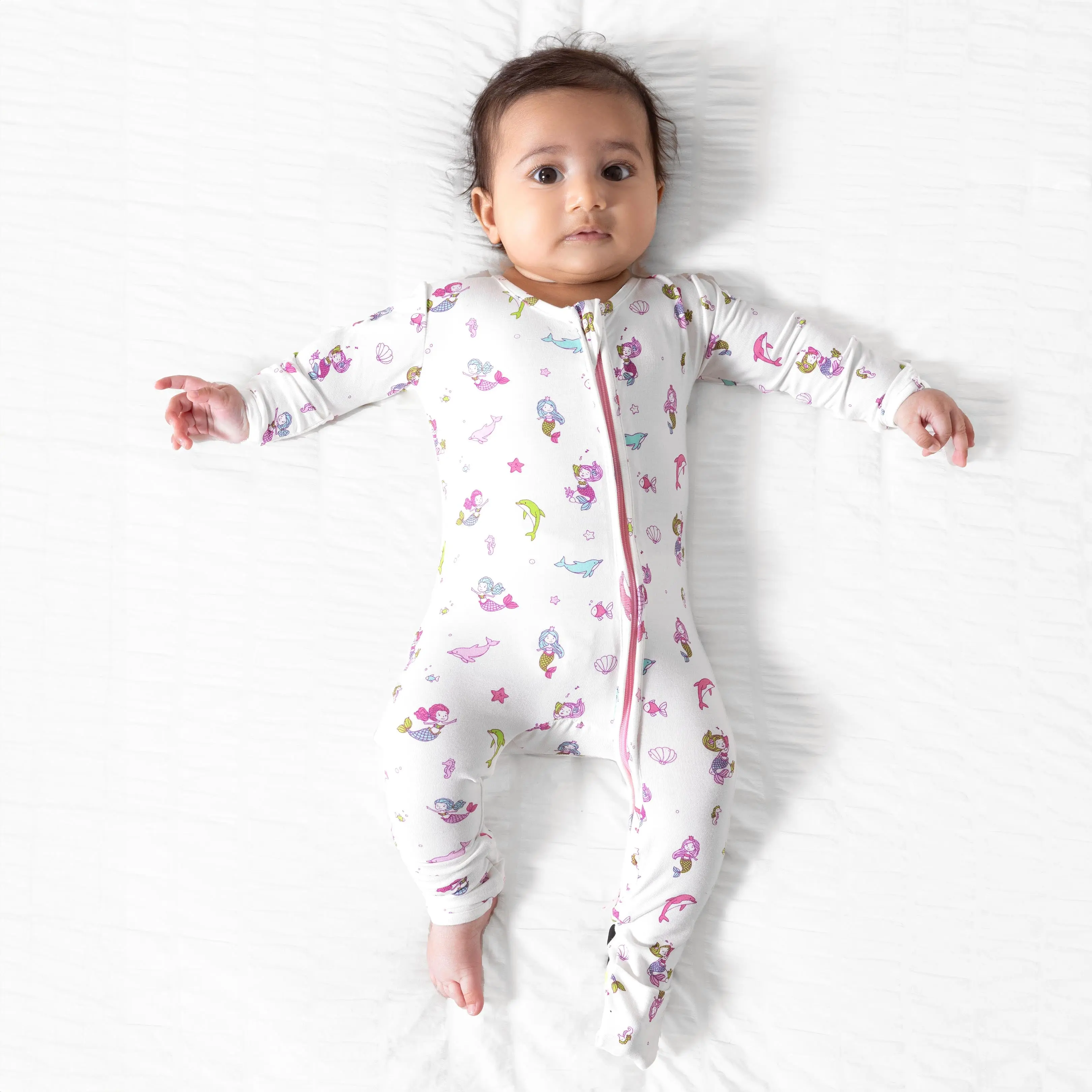 Bellabu Bear Mermaid Bamboo Convertible Footie for Baby Girls Bodysuit