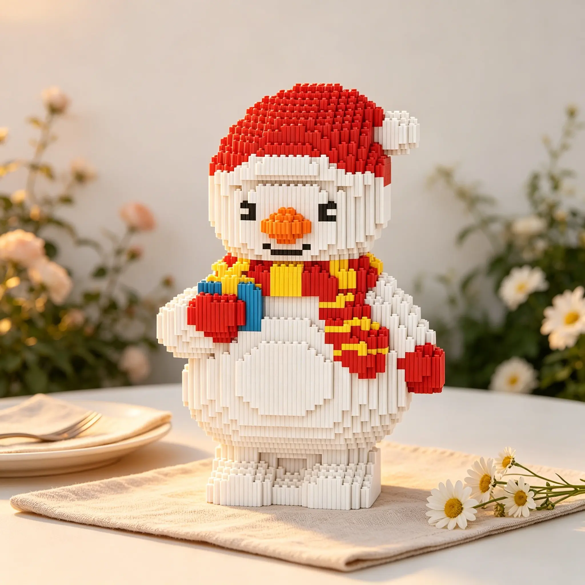 Hat Snowman 3D Puzzle Building Block Ornament, Home Office Decor, Party Decoration, Ideal Gift for Holidays, Handmade Craft, Holiday Puzzle Blocks