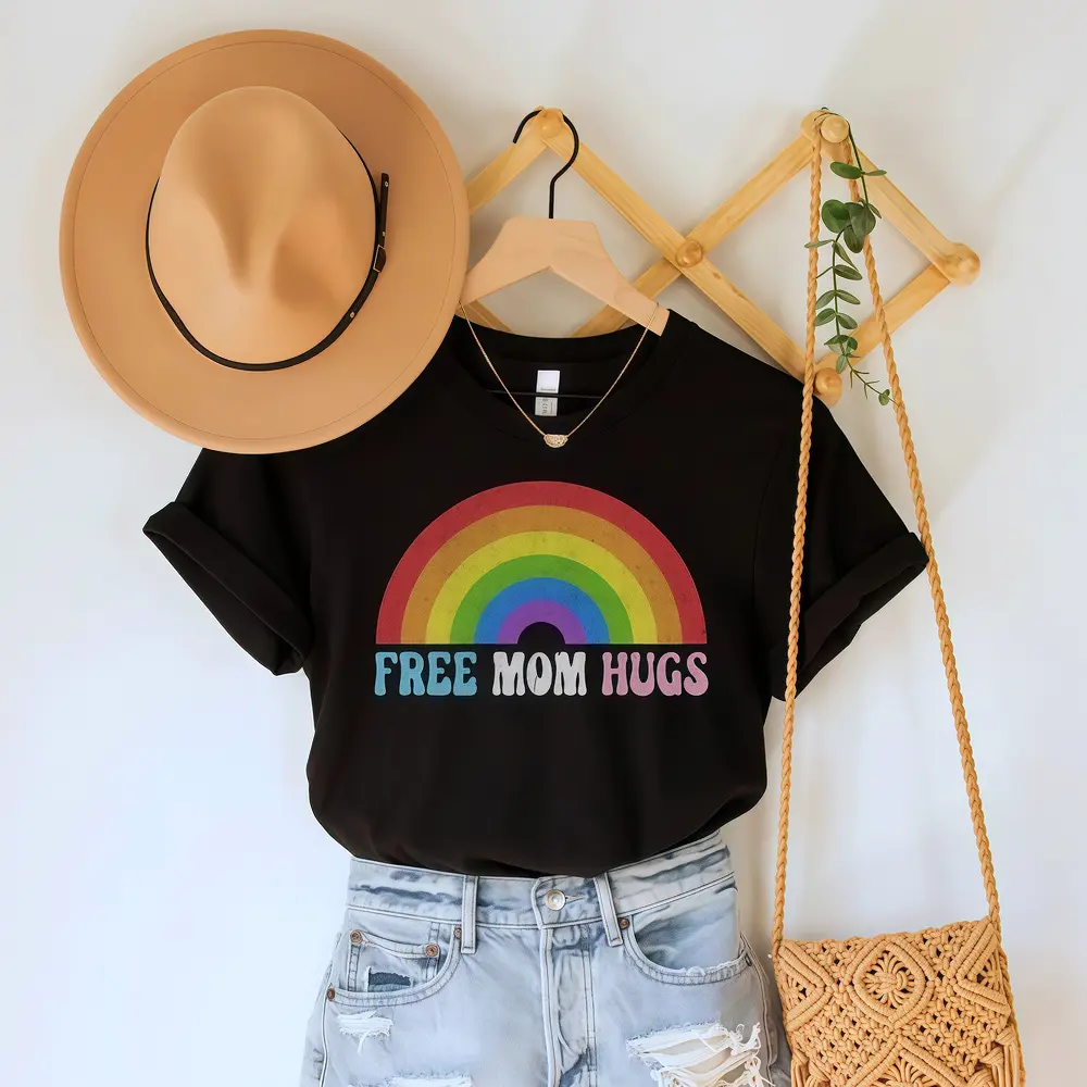 Unisex Casual Short-Sleeve Round-Neck Printed Men's T-Shirt - Free Mom Hugs, Pride Month Apparel, LGBTQ Ally Wear, Protect Trans Kids, Gay Rights Gift, Shortsleeve