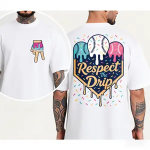 Kids' 100% Cotton Baseball Ice Cream Drip Short Sleeve T-Shirt - Well-Fitted, Minimalist, Breathable Short Sleeve Tops for Game Day All Seasons