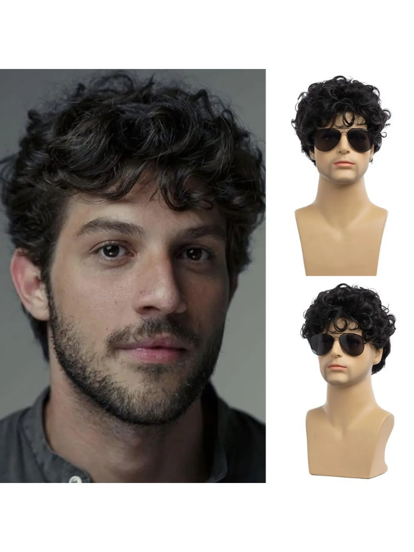 Wigs for Men, Machine Made Wig, Curled Wig, Layered Curly with Bangs, Design for Daily and Carnival, Stylish and Versatile Hairstyle for All Seasons
