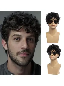 Wigs for Men, Machine Made Wig, Layered Curly with Bangs, Design for Daily and Carnival, Stylish and Versatile Hairstyle for All Seasons