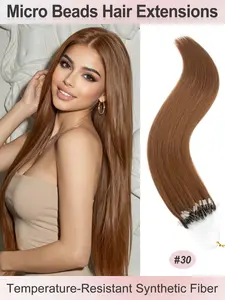 50 Strands Micro Beads Hair Extensions, 20inch Natural Straight Hair, 12 Colors, Add Volume & Length, Synthetic Hair for Women