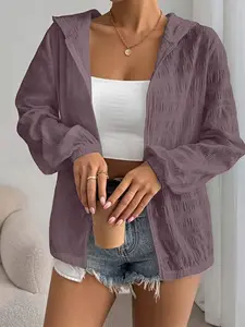 Lightweight Zipper Hooded Jacket, Casual Summer Sun Protection Womenswear Outerwear, Stylish and Comfortable for Daily Wear