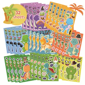 Dinosaur Themed Face Changing Sticker, Self-adhesive Sticker, DIY Sticker for Gift Party, Cartoon Sticker, Emoticons