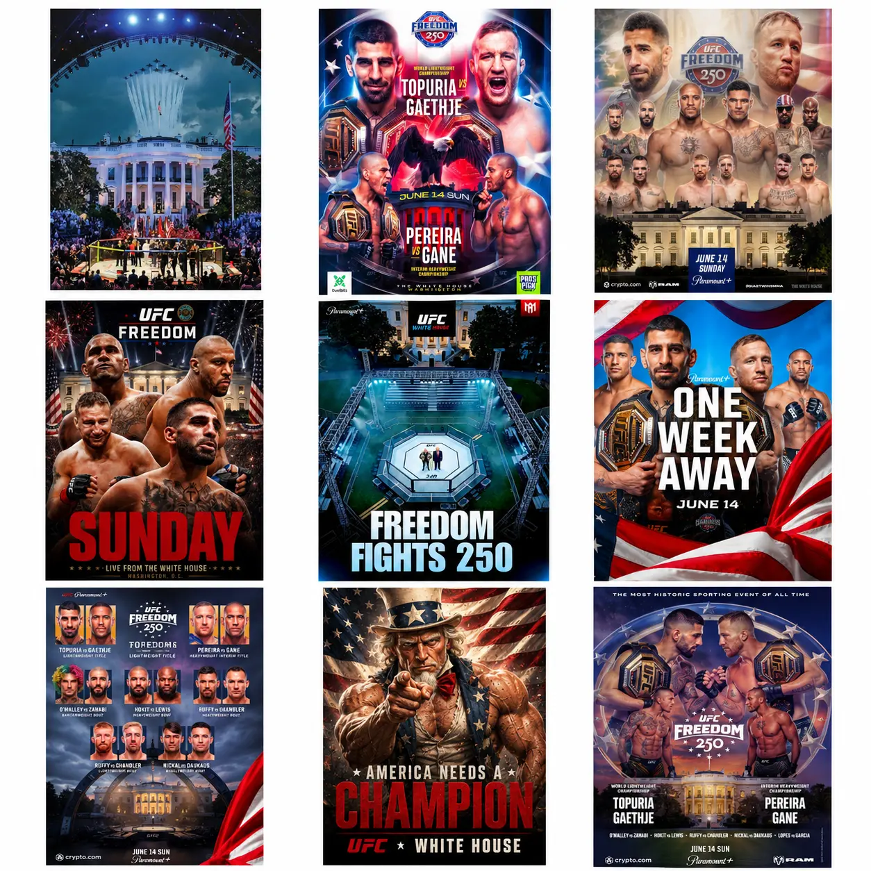 UFC Freedom 250 Event Poster Unframed, Patriotic MMA Sports Wall Art Print, America 250 Celebration Athlete Decor for Gym, Living Room, Bedroom, Office