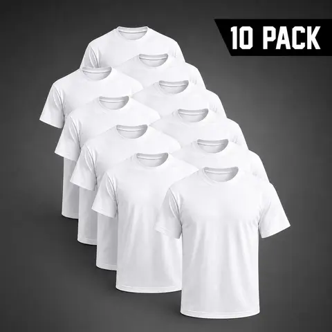 Men’s Cotton Plain Crew Neck Short Sleeve T-Shirts - Black or White, 1/3/6/10 Pack Options, White Tee Inclusions