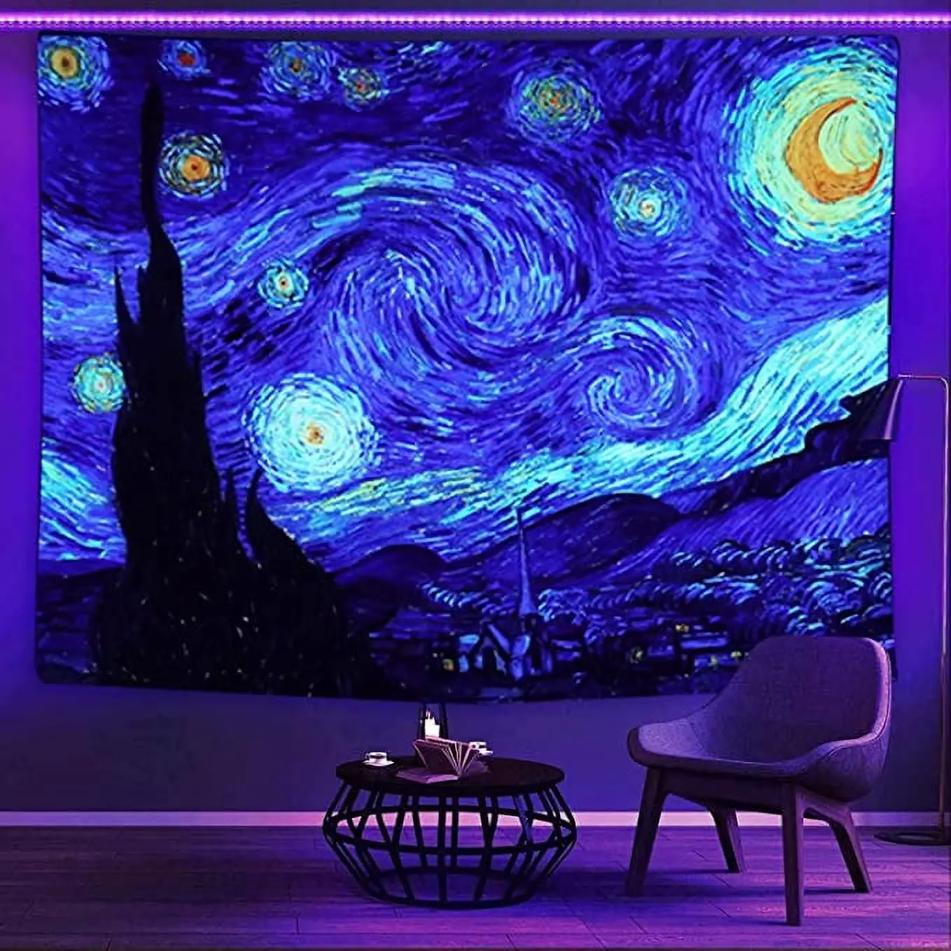 Starry Night Tapestry Van Gogh Backdrop Artistic Theme Wall Hanging Photography Background Aesthetic Decor for Living Room Bedroom Indoor Outdoor Home Decoration