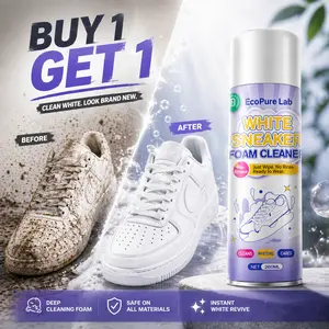 [Buy 1 Get 1 Free] EcoPure Lab White Shoe Cleaner Foam - Waterless Deep Cleaning Kit with Brush & Towel - Quick Drying Stain Remover for Sneakers, Leather & Canvas