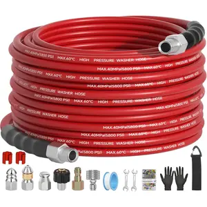 50FT Sewer Jetter Kit for  Washer 5800PSI,1/4" NPT Drain Jetter Hose with 1/4" Quick Plug,3 Sewer Jet Nozzles,Spanners Teflon Tape Gloves and  Nozzle for Cleaning