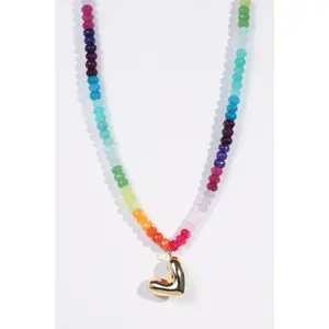 Rainbow Gemstone Gold Heart Necklace