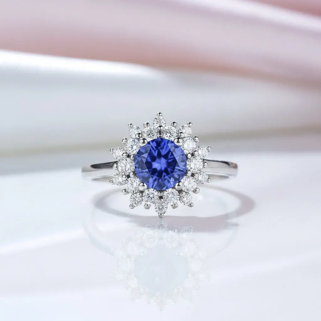 Round Cut Tanzanite 4 Prong Engagement Ring