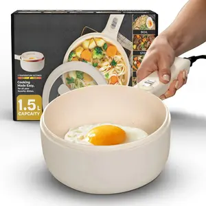Electric Cooker Nonstick Ceramic Skillet Pan Hot Pot Mini Cooker with Lid Steamer