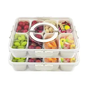 Dingerjar Portable Split Tray with Lid & Handle Transparent Storage Box for Sweets Fruits Nuts Snacks Perfect for Travel Parties Kitchen Utensils Silicone Bpa Organiser Oven Safe Stackable Design - Container Garlic Plastic