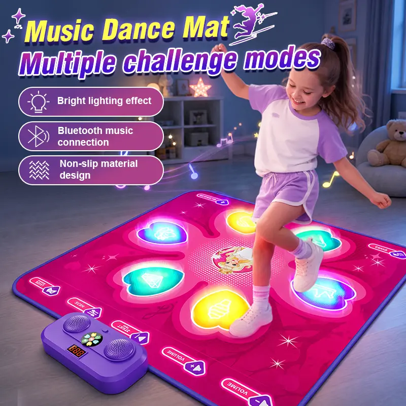Music Dance Mat with Bright Lighting Effect Bluetooth Music Connection Non-slip Material Design Multiple Challenge Modes for Kids