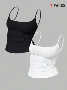 Basic Y2K Style Slim-Fitting Two-Piece Set, Soft Comfortable and Crop Top with Ruffled Waist Design, Perfect for Casual