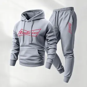 Men's Classic Beer Print Hoodie and Drawstring Sweatpants Set, Menswear, Casual Athletic Long Sleeve Hooded Jacket & Trousers for Fall & Winter, Men's Clothing for Daily Wear, Sportswear Indoor Outdoor, Tracksuit, Athleisure Summer Clothes
