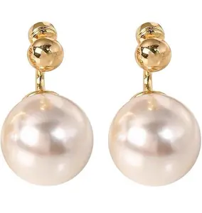 14K Gold Plated Hammered Ball Pearl Drop Earrings for Women, Dainty Large Pearl Dangle Earrings, Elegant Bridal Wedding Jewelry, Hypoallergenic Gift for Her
