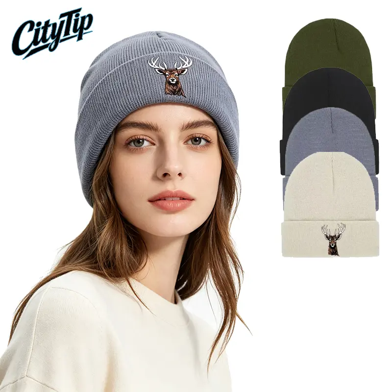 2 Pcs Unisex Reindeer Knitted Beanie Hat, Warm Christmas Winter Beanie with Cute Reindeer Pattern, Cozy Holiday Hat for Men & Women, Festive Christmas Accessories for Halloween, Outdoor Sports, Hiking, Camping, Travel & Cold Weather Daily Wear