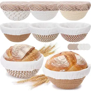 6 Set Mini Banneton Bread Proofing Basket   Rope Proofing Bowls Kit with Cloth Liner Small Sourdough Bread Baking Supplies for  Baking (Brown,5.12 x 2.36 Inches)