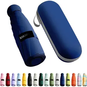 Travel Mini Folding Compact Umbrella with Case, 8 Ribs Lightweight Portable, Small Sun & Rain Pocket Umbrella for Girls and Women