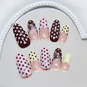 Handmade Pre-Cut Nail Art Set, Floral Wave Dot Bubble Flash Fashion Style, Detachable Wearable Nails, 30 Pieces
