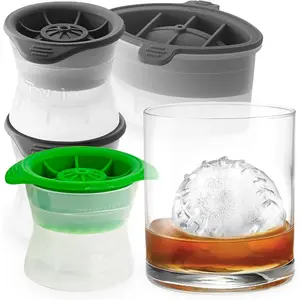 Sports Ice Molds Set of 4-Large Craft Ice Cube Molds for Whiskey Cocktails, Football, Baseball, Basketball, Golf Ball Shapes, Silicone Ice Maker with Tight Fitting Lids