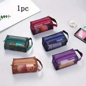 Simple Square Mesh Wallet, Large Capacity Key Bag, Makeup Pouch, Card Holder, Portable Zipper Coin Purse, Headphone Storage Box, Cosmetic Pouch, Handheld Cosmetic Pouch, Travel Cosmetic Bags, Makeup Organizer Pouch, Travel Essentials, Travel Accessory