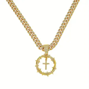 Men's Hip Hop Retro Style Bold Circle Cruciform Pendant Necklace with Spiked Edges & Golden Cruciform - Edgy Statement for Men, Durable Chain for Casual & Statement Outfits, Urban Streetwear, Highquality Metal, Sturdy Construction, Streetwear Lovers heart