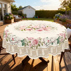 BOOPBEEP Spring Floral Themed Printed Table Cover,Blooming Rose Design,Perfect Holiday Decoration, Mother's Day, Wedding Season, Anniversary And Perfect Gift for Friend, Ideal Indoor/Outdoor Party And Home Decor, Kithen Decor, Rectangular&Round Tablecloth
