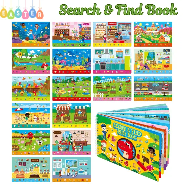 Unisex Eco-Friendly Search & Find Dry Erase Activity Book - 30-Reusable Game Pad, Montessori Toys for 3-6 Years, Educational Sensory Autism-Friendly Toy with Erase Surface, Mother's Day Gift for New Moms