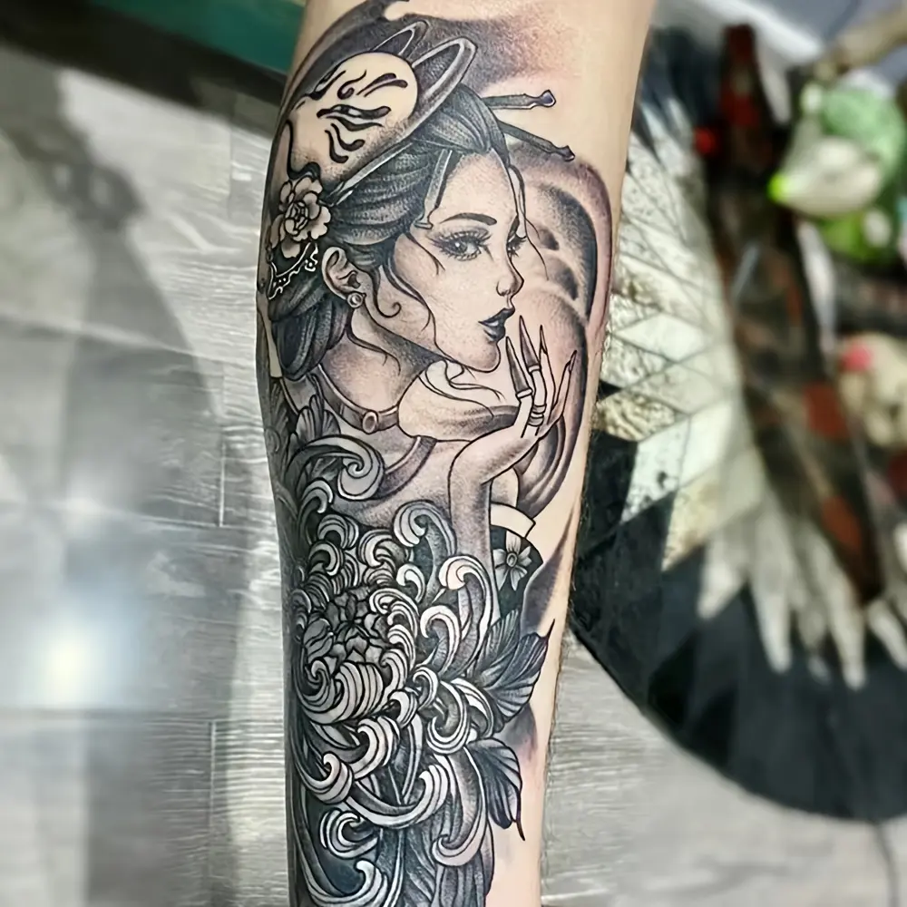 6 Pack Large Geisha Sticker Tattoos, Semi-Permanent Herbal Formula, Waterproof and Realistic Body Art Lasting 7-15 Days