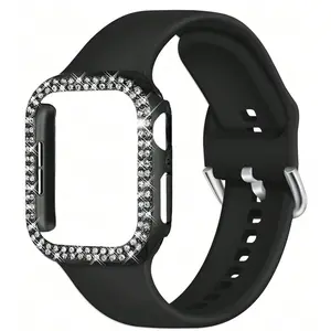 Artificial Rhinestone Decor Watch Band & Watch Case Set, 1 Count Soft Silicone Watch Band Compatible with iWatch, Smart Watch Accessories