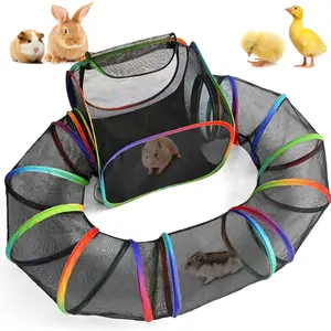 Guinea Pig Playpen with Tunnel, Rainbow Playpen with 98.4" Extended Tube & Open Side,  Playpen for Bunny, Hamster, Ferret, Chinchilla, Chickens & Small  to Play Indoor or Outdoor