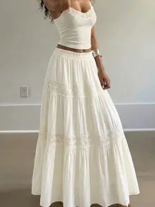 White Lace Tiered Maxi Skirt - 2026 Trending Bohemian Vacation Skirt, Soft Fabric Perfect for Beach & Date, Casual Boho Womenswear