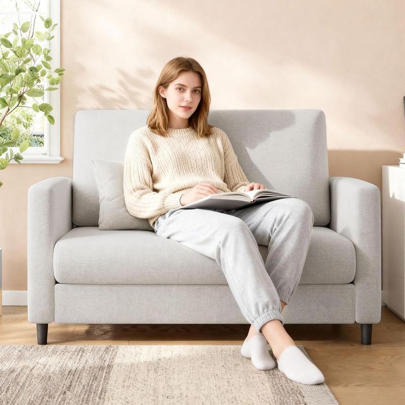 Gaomon 52in Plush Teddy Fabric Loveseat - Comfy Sofa Couch, Cozy Indoor Wood-Frame Sofa with 22in Deep Seat, Ergonomic Support, 650lbs Capacity, No Assembly Required, No Pillow Included for Small Living Rooms