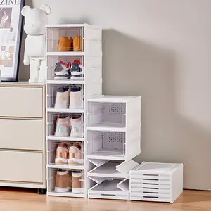 Stackable shoe storage box set, featuring front-opening waterproof transparent plastic storage boxes for easy access, perfect for wardrobes and entryways, shoe storage boxes