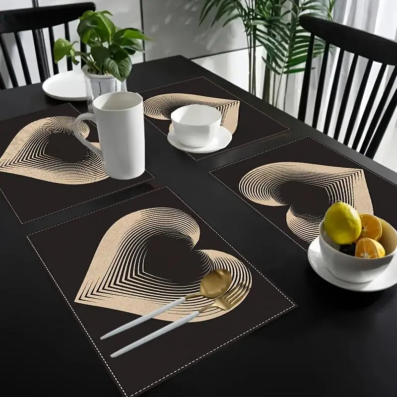 Heart Pattern Place Mat, 4 Counts/set Modern Rectangular Table Mat, Decorative Placemat for Home Kitchen Dining Room Wedding Party, Coasters