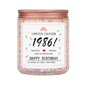 Creative 40th Birthday Gift for Women, Vanilla Cake Scented Candle with Sugar Crystals, Handmade Decorative Candle
