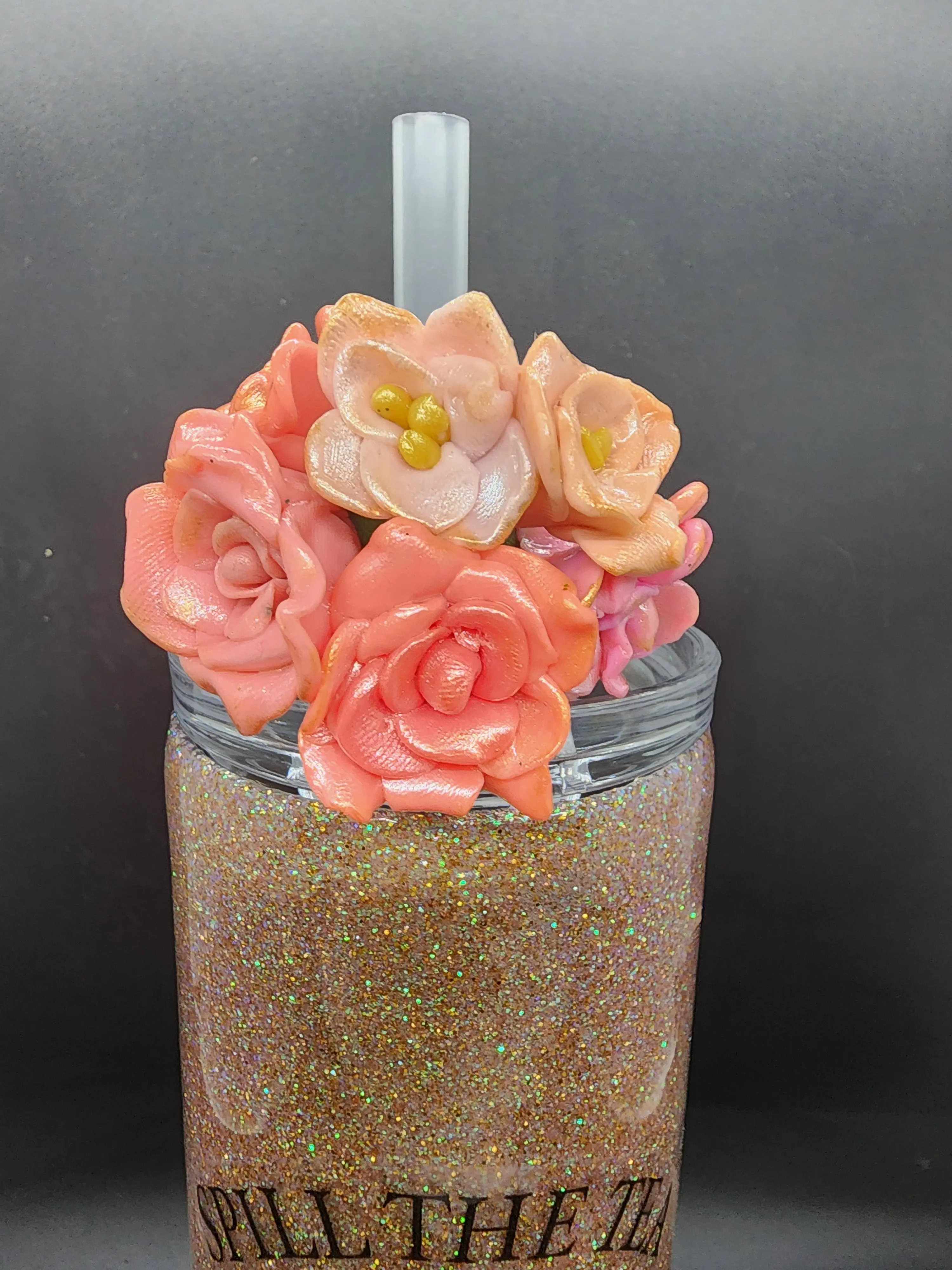 Gilded Bouquet Straw Topper - Matte Design with Decorative Flowers and Pearls, Ideal for Home Decor and Gifts