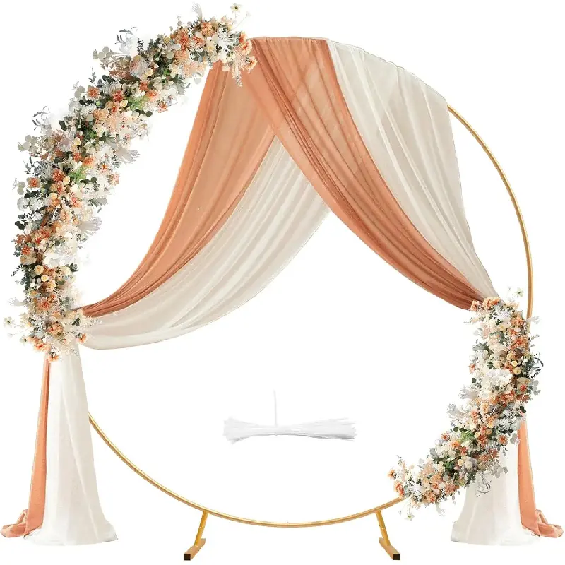 Golden Metal Circle Frame Backdrop Stand Single Set - 6.5 ft Tall Balloon Garland Decoration Kit for Birthday Party, Wedding Photo Background