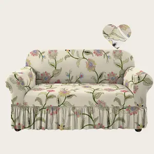 Modern Floral Print Elastic Washable Sofa Slipcover, Pet-Friendly Polyester Fabric, Fits Single Twin Three Seater Sofas
