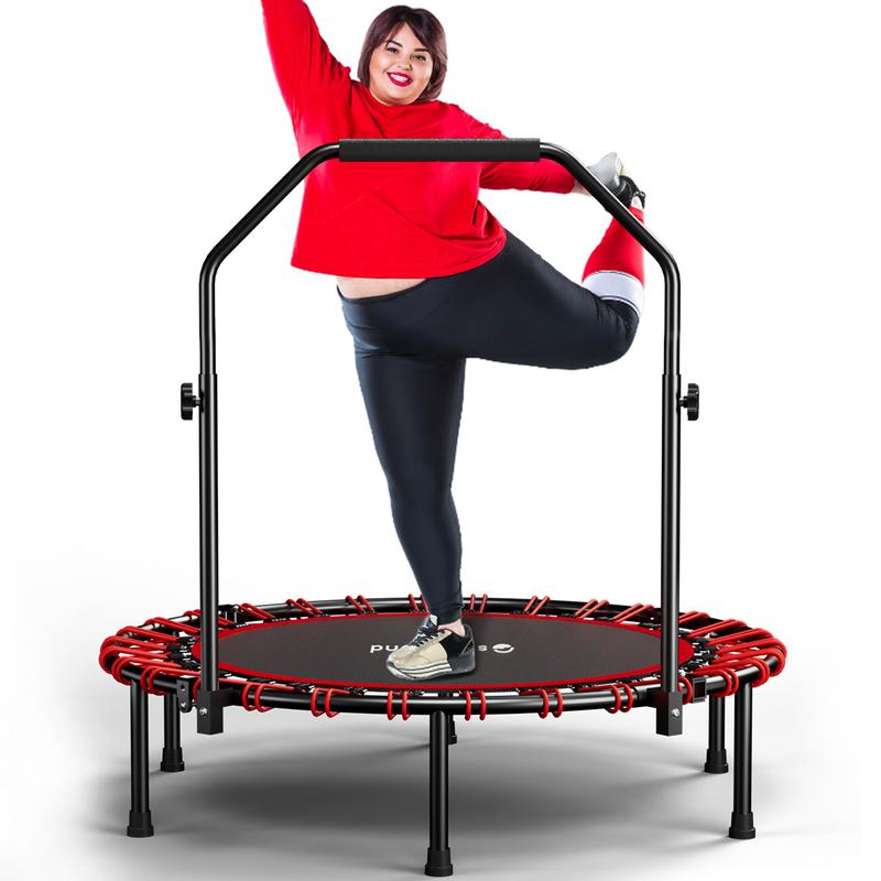 600 LBS Tested Foldable Mini Trampoline, 40'' Fitness Rebounder with Bungees, Adjustable U-Bar Handle, Stable Quiet Indoor/Outdoor Exercise Equipment garden workout
