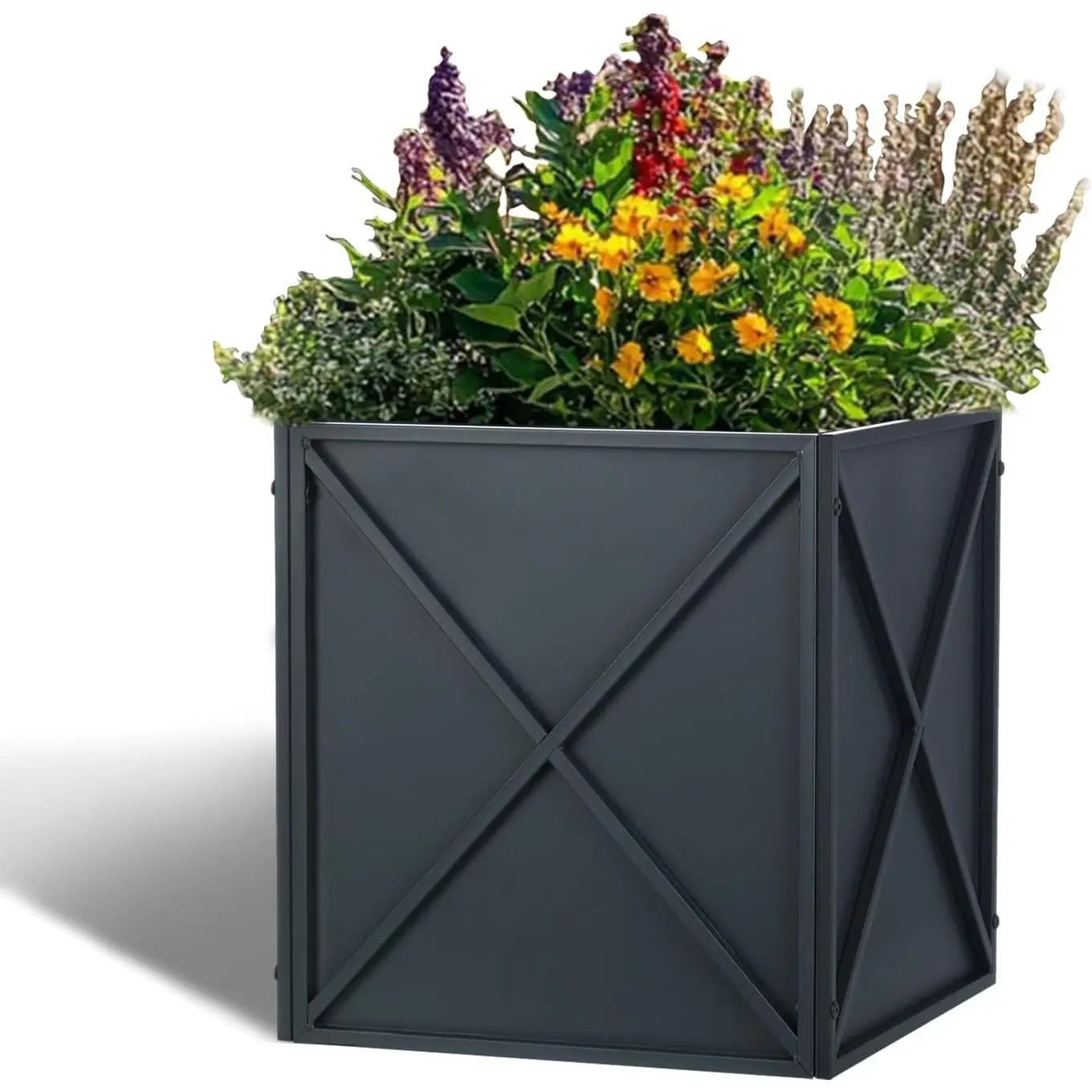 Gray Heavy-Duty Square Modern Metal Planter Box (17’’ L x 17’’ W x 18’’ H, 2 cu ft) with Drainage Holes, Clean Lines & Accessories for Outdoor Garden Patio, 2 Cubic Feet