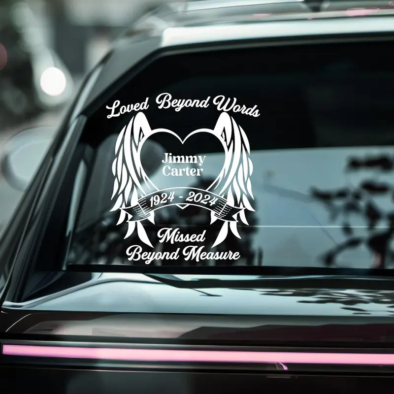 Custom Memorial Car Decal Angel Wings Heart Design Personalized Name Dates Multiple Colors Vinyl Window Sticker Easy Installation
