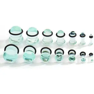 14PCS Glass Ear Gauges Stretching Kit 2MM-14MM Short Taper Expander Glass Stretching Plugs for Ears Crazy Domed Body Piercing Jewelry Set
